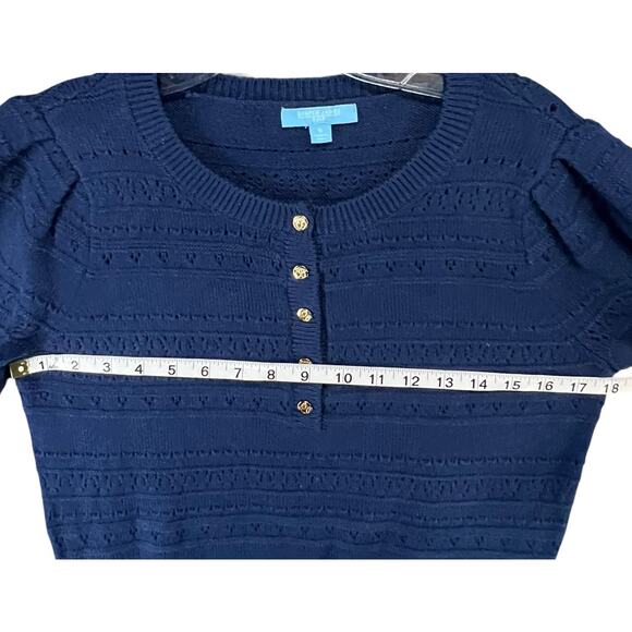Draper James Annabelle Womens S Navy Blue Puff Sleeve Knitwear Preppy Coastal - Picture 6 of 14